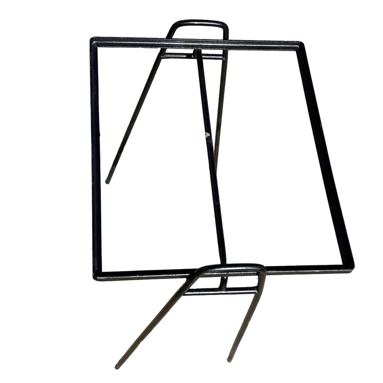 Mid-century Geometric Black Iron Patio/Outdoor Side Drinks Table w/ Glass Top