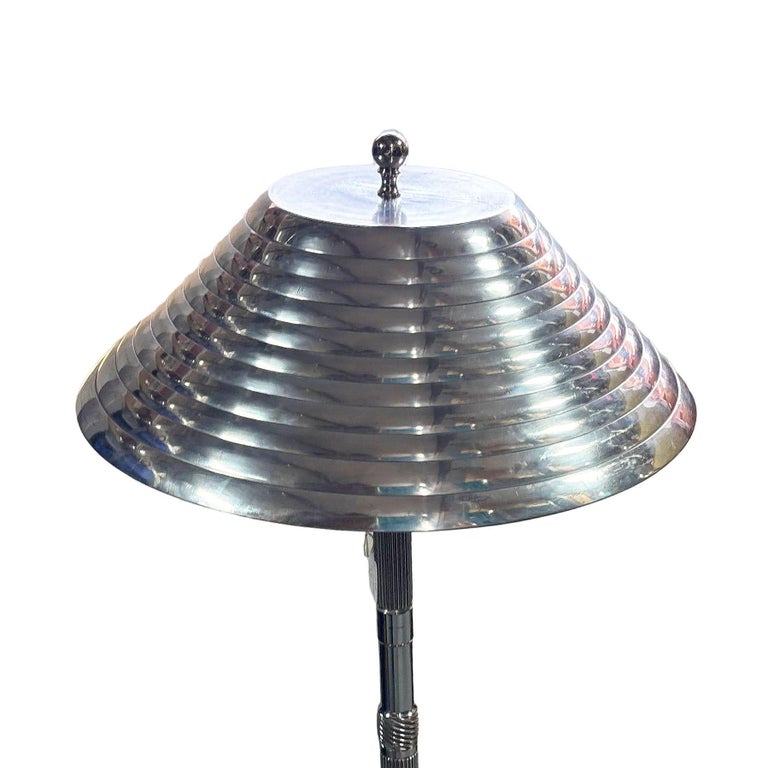 1980s Chrome Machine Age Art Deco Style Table Lamp w/ Torque Converter Base