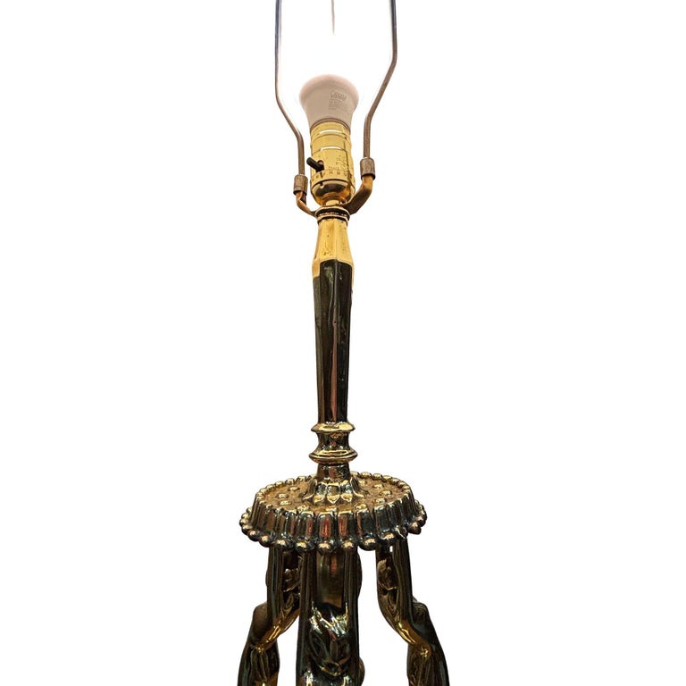1920 Brass Figural Nude Art Deco Flapper Table Lamp by Frankart w/ Shade