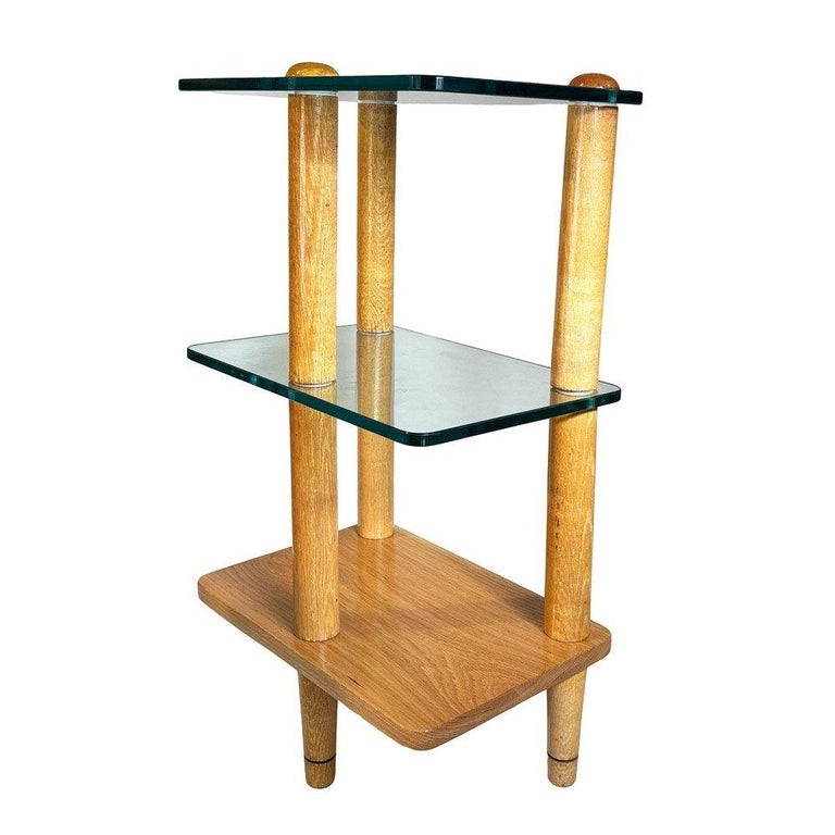 MCM Floating Glass & Walnut 28" Tall Side Table Attributed to Gilbert Rohde
