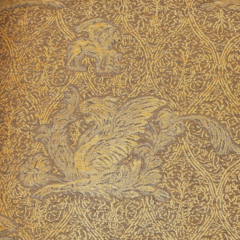 1990 Post Modern Saddle Bag Armchair Lounge w/ Yellow Foliage Pattern Upholstery