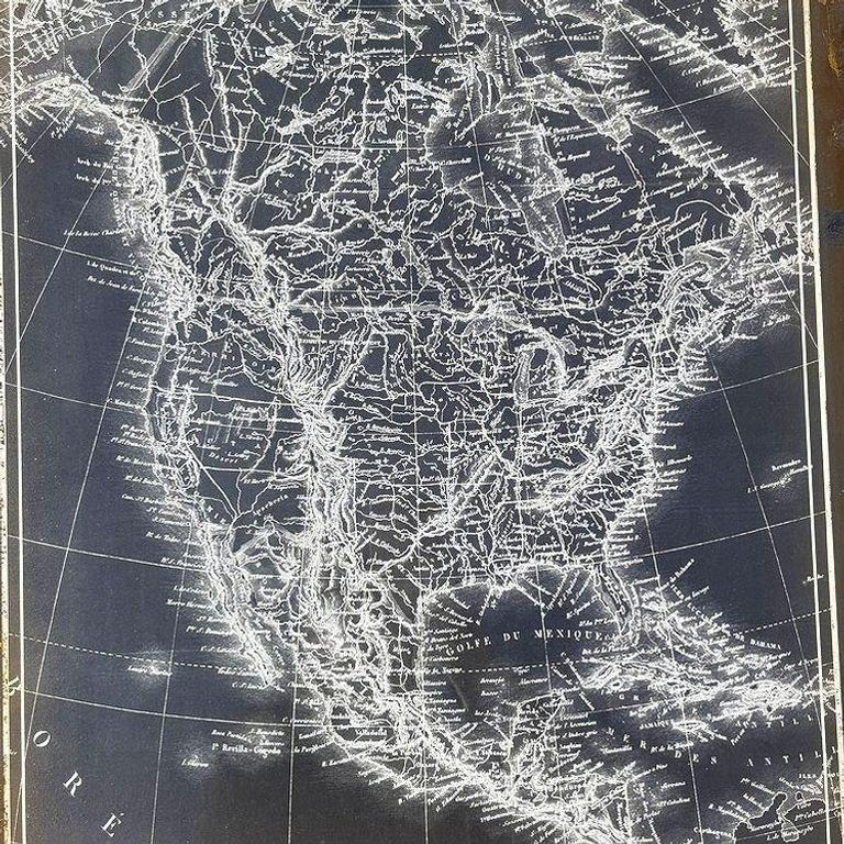 19th Century Monochrome Cartographic Map of North America, Framed