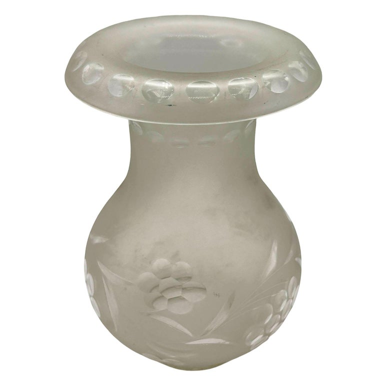 Victorian Frosted Wheel Cut Floral Glass Oil Lamp Hurricane Fluted Shade