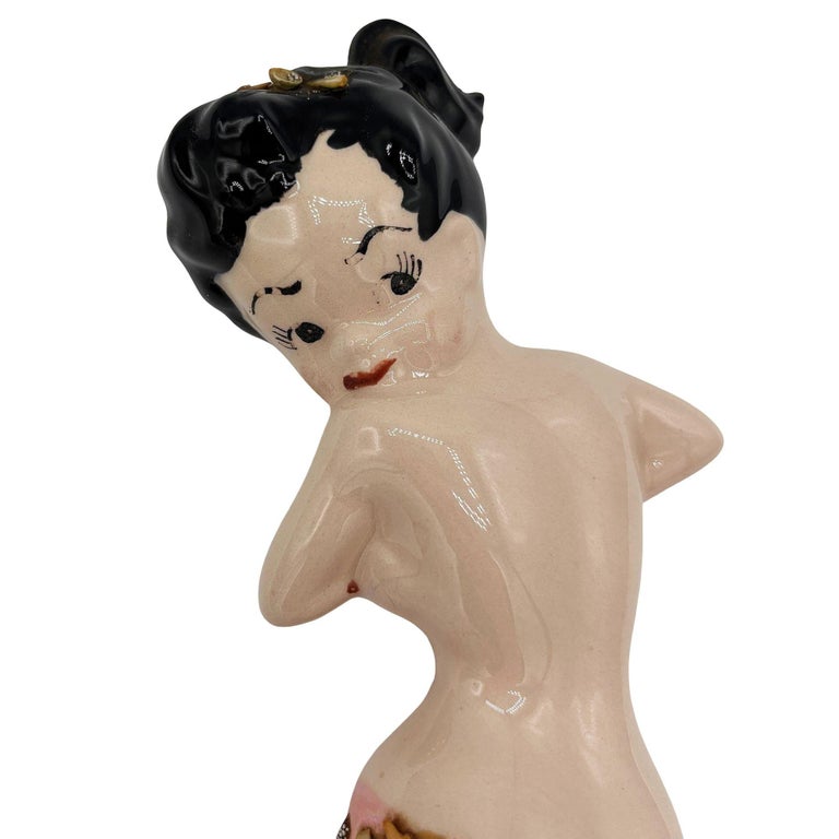 Mid-century Art Pottery Ceramic Wall Sculpture Brunette Mermaid