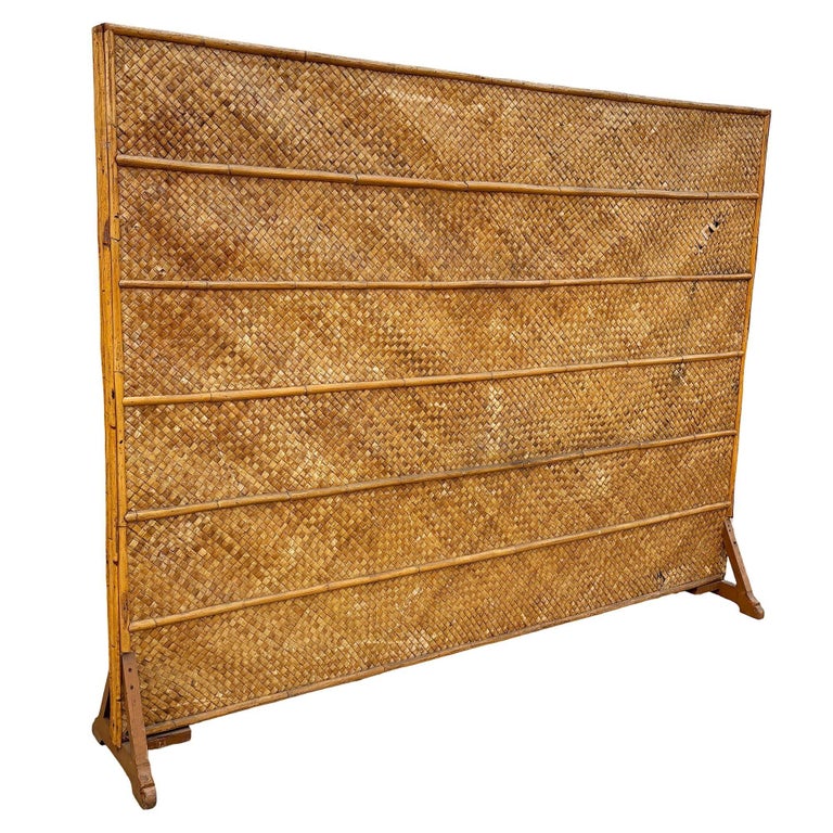 Art Deco 9' Foot X 6' Foot Rattan & Woven Wicker Wall Divider Screen