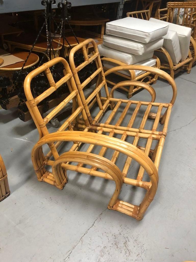 Restored Mid-century Rattan Double Horseshoe Settee Sofa, Pair
