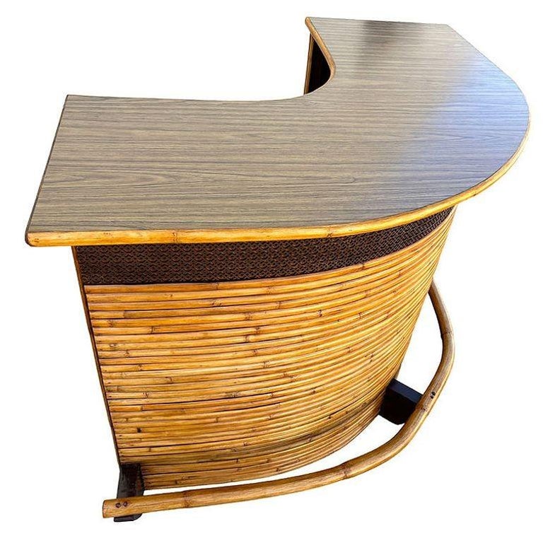 Restored Horizontal Stacked Restored Rattan L-shaped Corner Bar w/ Foot Rest