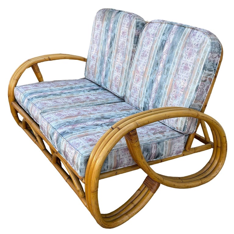 Restored MCM 3-Strand 3/4 Pretzel Arm Rattan Sofa & Settee Living Room Set