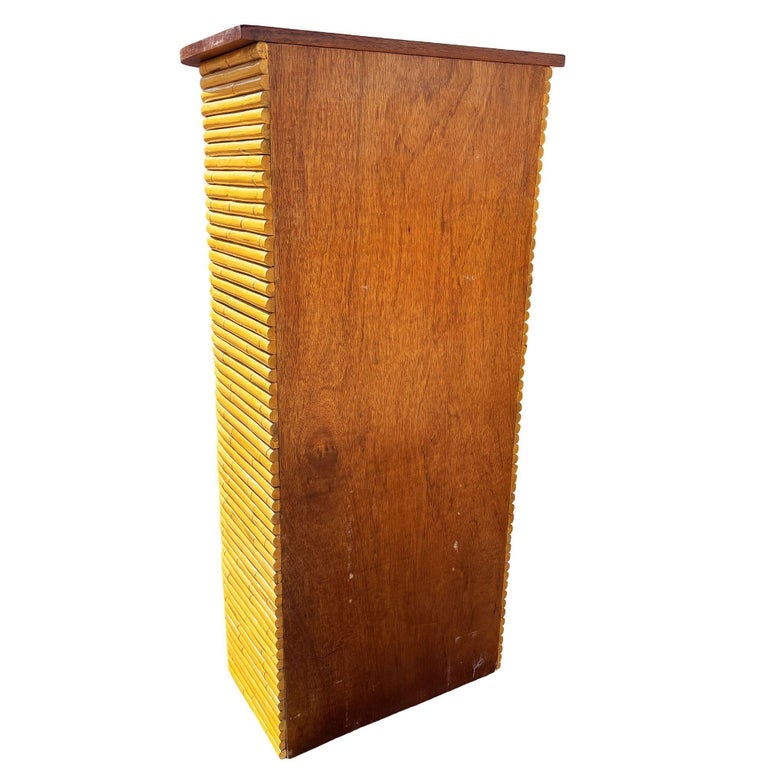 Restored Paul Frankl Style Stacked Rattan & Mahogany Petite Chest of 4 Drawers