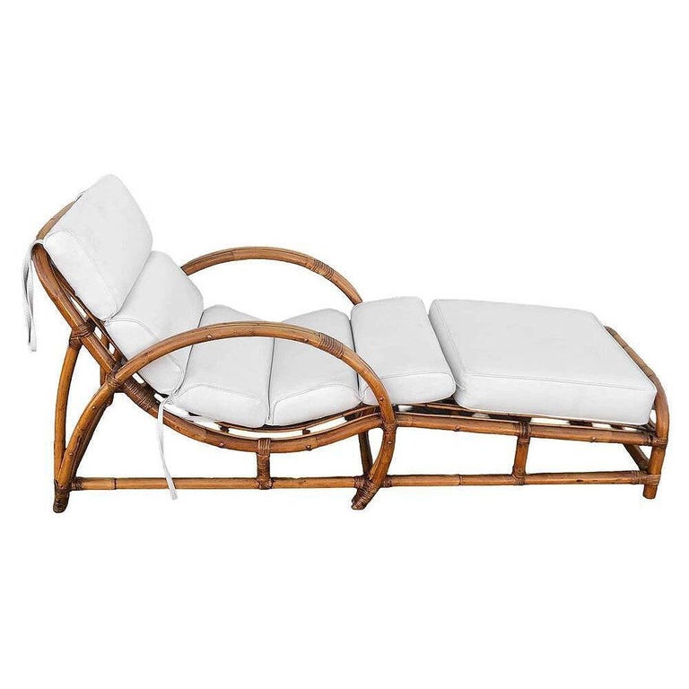 Restored Two-Strand "Half Moon" Rattan Cup Seat Chaise Lounge