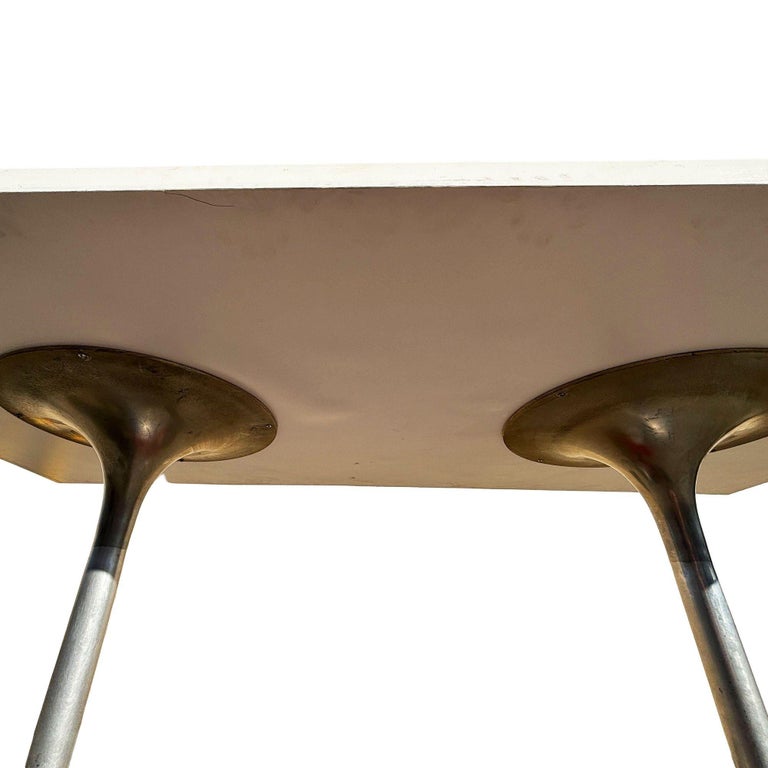 Eero Saarinen Style Double Tulip Base Dining Table W/ White Rectengular Top