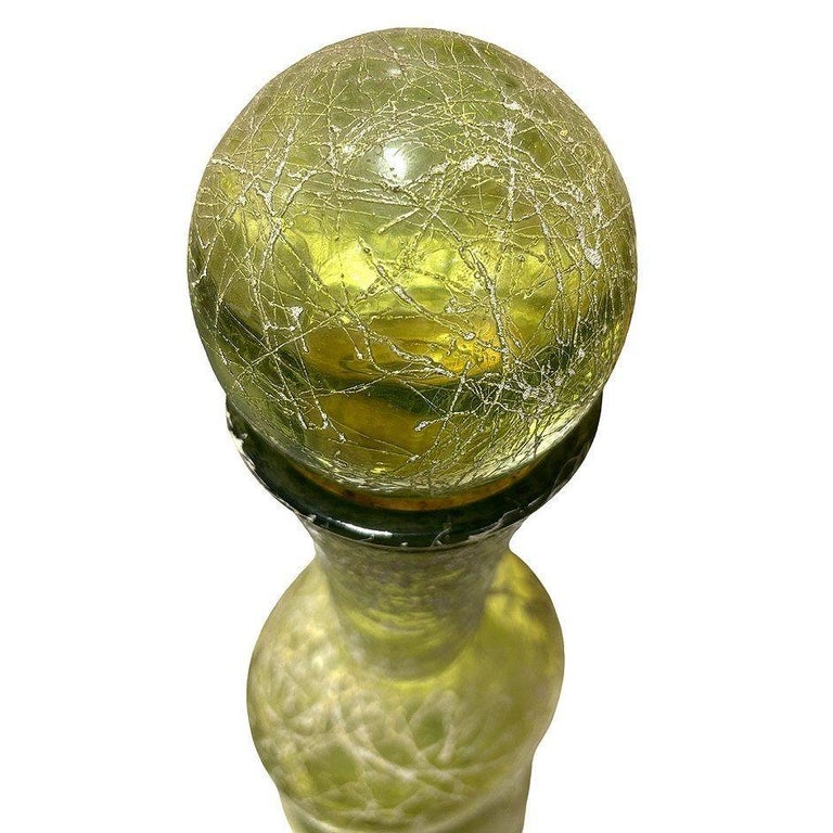 Spanish Mid Century Spaghetti String Green Art Glass String Decanter Bottle