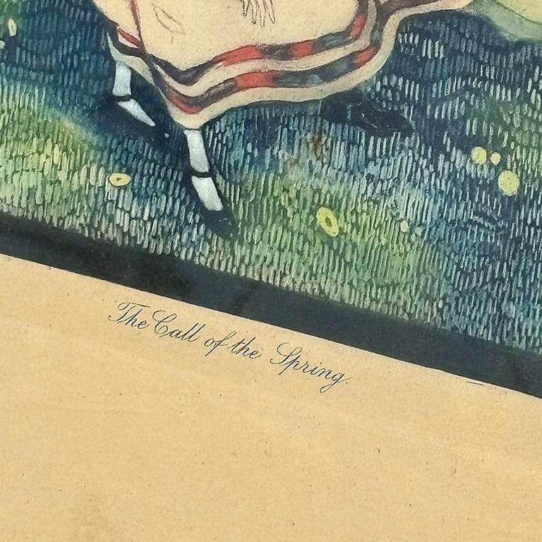 Framed "The Call of the Spring" Watercolor Scenic Lithograph by Jennie Harbour
