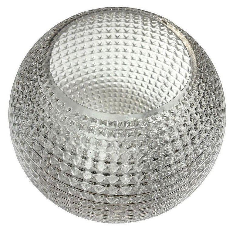 High Style Mid Century Diamond Pattern Studded Spherical Glass Plant Vase