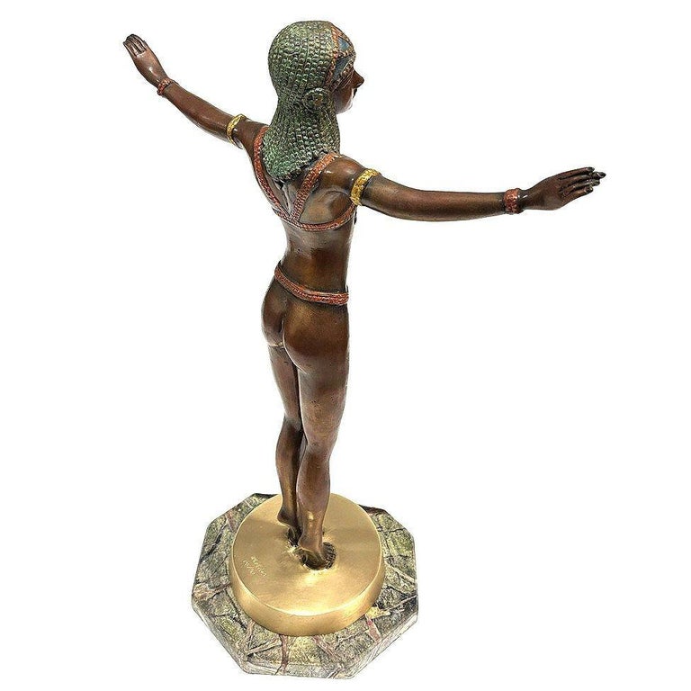 Art Deco Style Egyptian Belly Dancer Bronze Sculpture on Marble Base by Marius