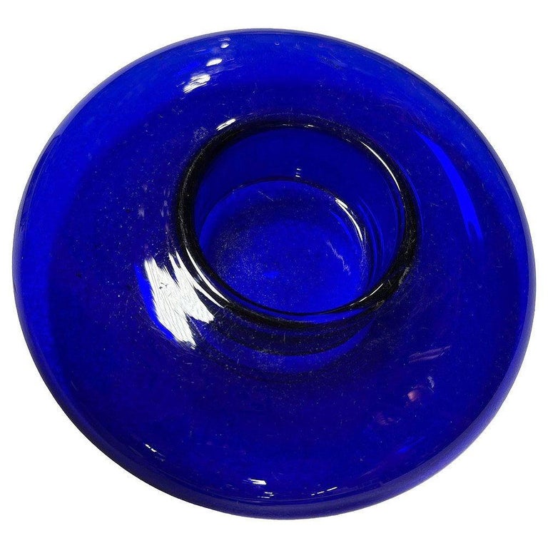 Art Deco Era Hand Blown Cobalt Blue Glass Round Rose Bowl Vase