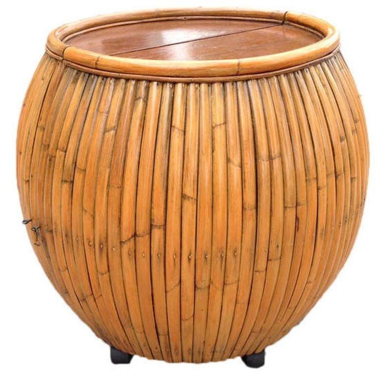 Restored Large 1940s Rattan and Mahogany Pumpkin Bar