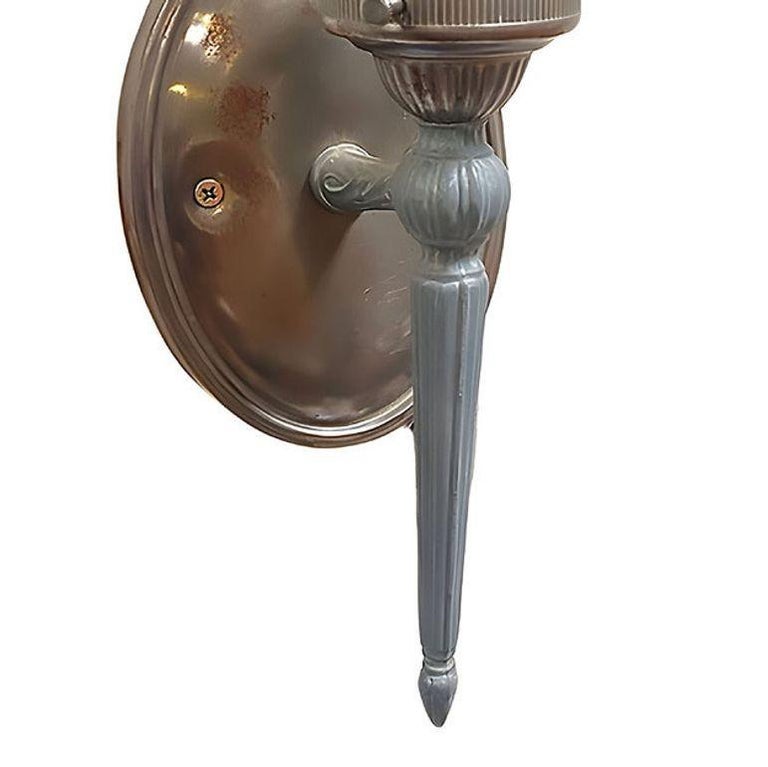 Antique Regency Wall Sconces Electric Light Fixture w/ Tulip Shade, Pair