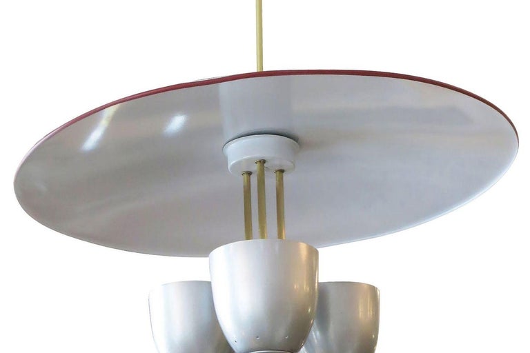 1953 Enameled Pendant Chandelier by Moe Lighting with 3 arms for Dining Room