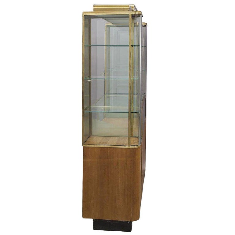 Rare Streamline Art Deco Brass & Oak Double Tower Display Case by Parker Pens