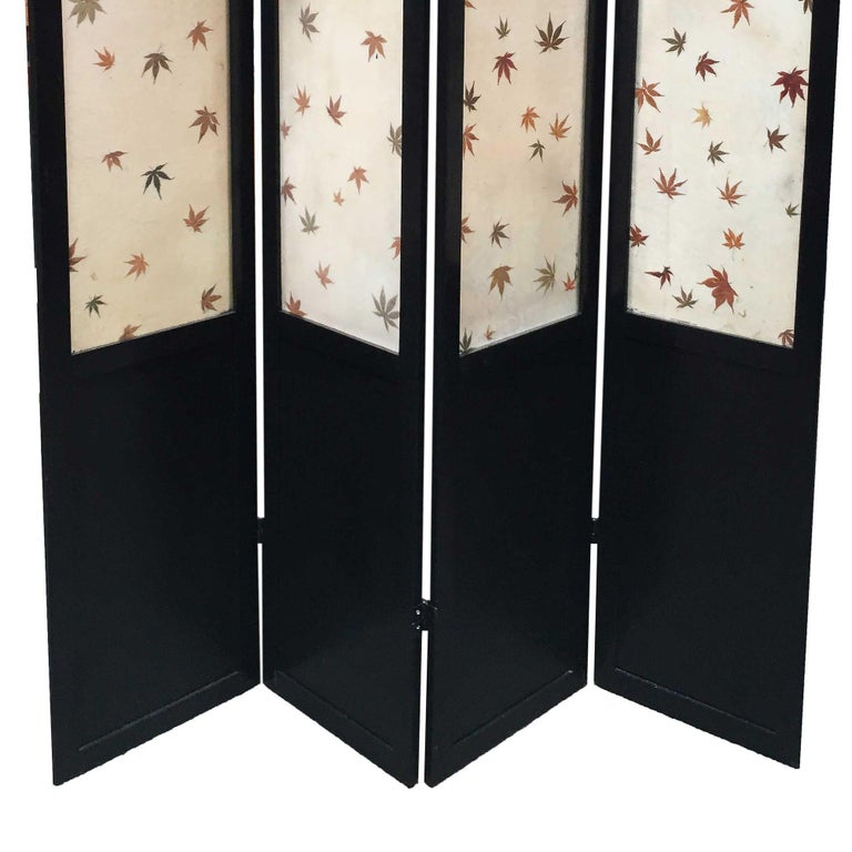 Black Lacquer Folding Screen w/ Fiberglass Maple Leaf Inserts