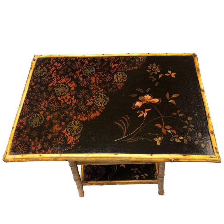 Restored Aesthetic Movement Tiger Tortoise Bamboo 3-Tier Pedestal Side Table