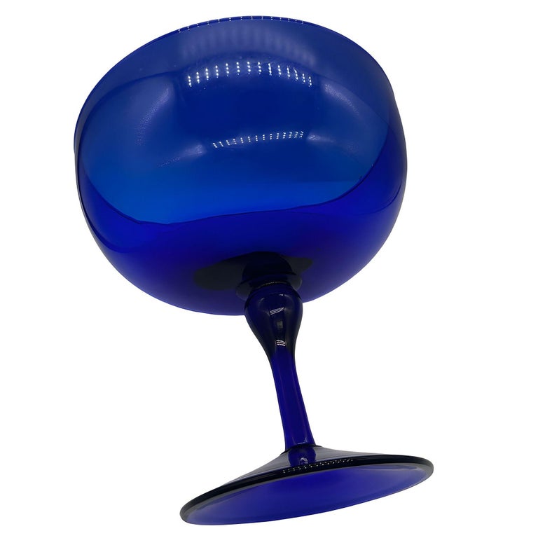 Hand Blown Cobalt Blue Glass Stemmed Desert Bowl