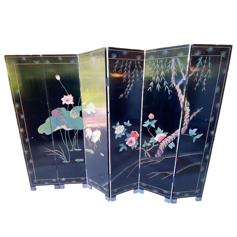 MCM Chinese Export Hand Gilded 6-Panel Geese Coromandel Screen Room Divider