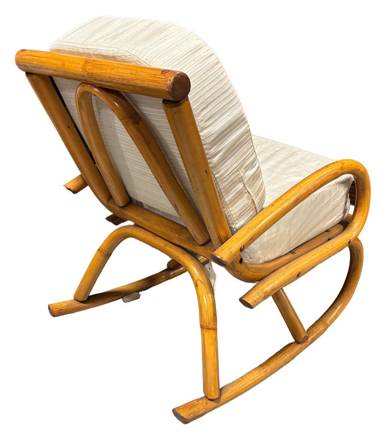 Restored Mid-century Frankl Style Child's Pole Rattan Bent Arm Rocking Chair