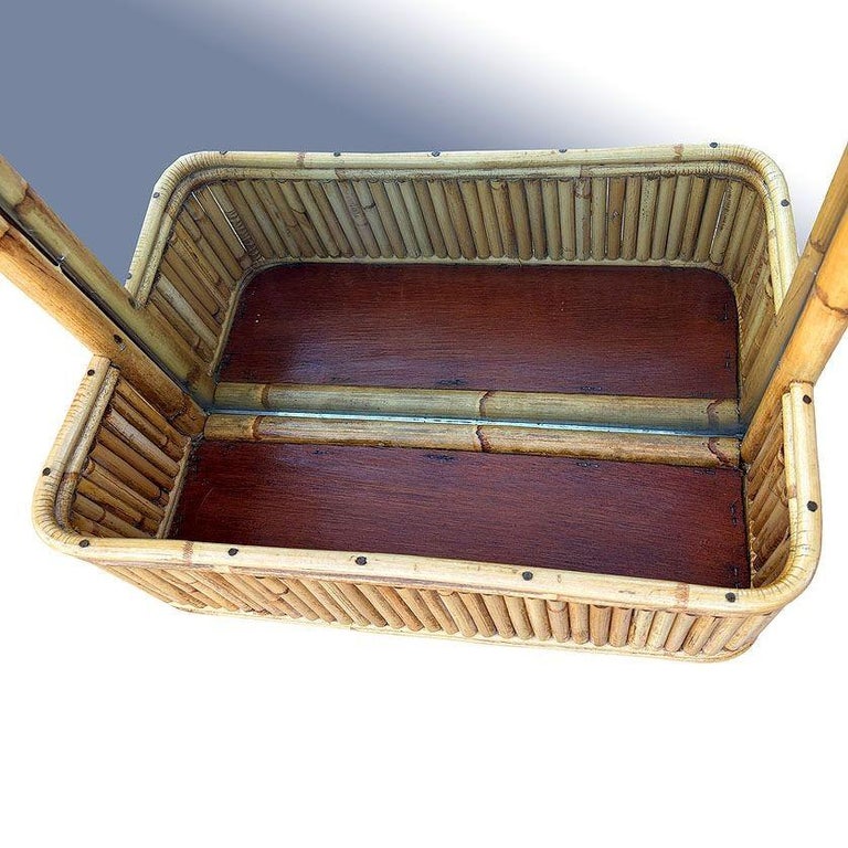 Restored Mid-century Stacked Rattan & Wicker Wall Mirror with Shelf/Planter