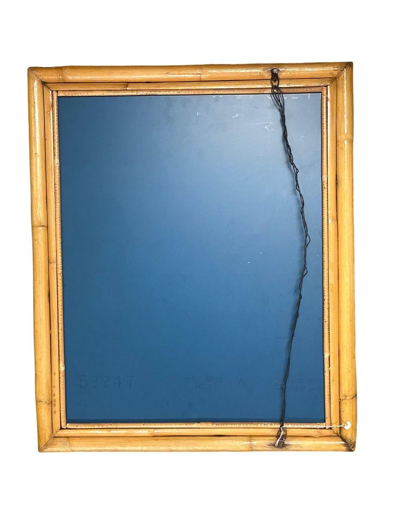 1950's Restored Two-Strand Rectangle Rattan Wall Mirror