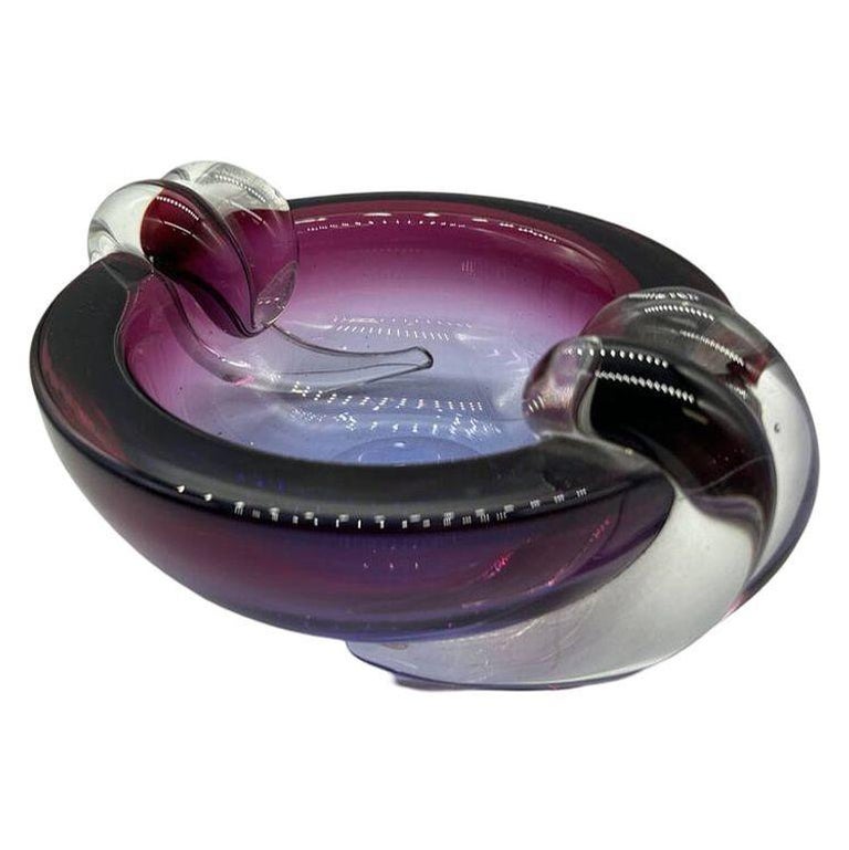 Hand Blown Amethyst Tone Murano Weighted Cased Art Glass Ashtray by Seguso