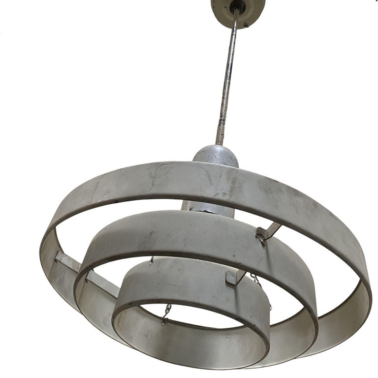 Mid-Century "Saturn" Ceiling Steel 15" Pendant by Kurt Versen, 6 Available