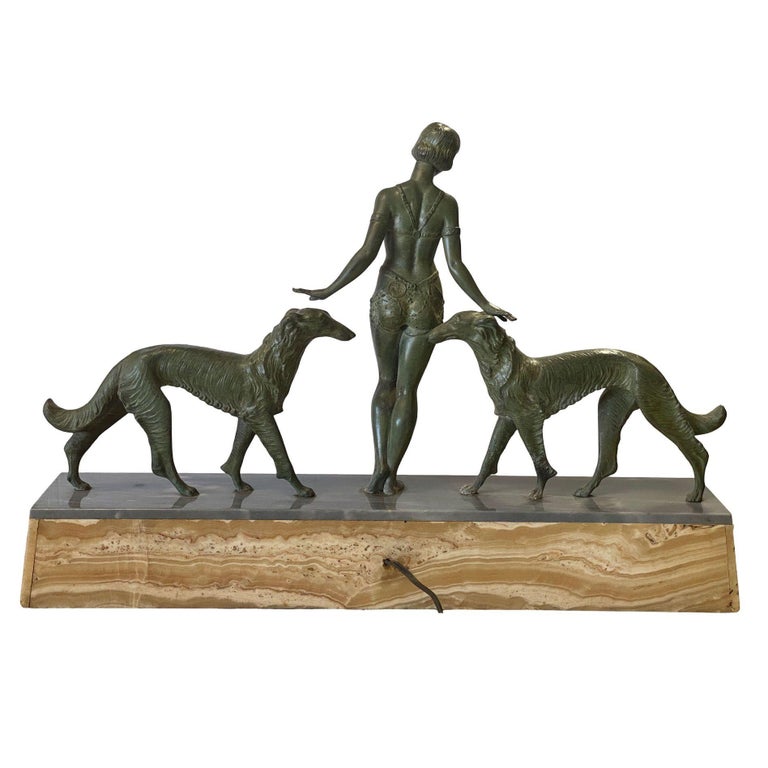 Art Deco Light-up Flapper Bronze Patina Sculpture by Enrique Molins-Balleste