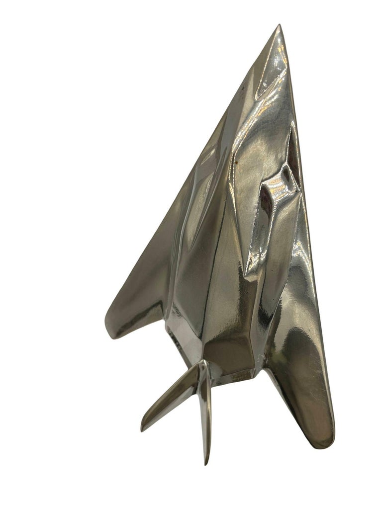 1980s Modernist Lockheed F-117 Nighthawk Chrome Sculpture w/ Black Granite Base