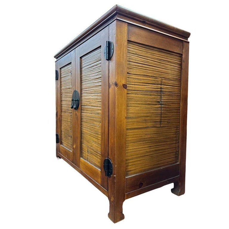 Oriental James Mont Style Koa & Stick Rattan Stereo Cabinet