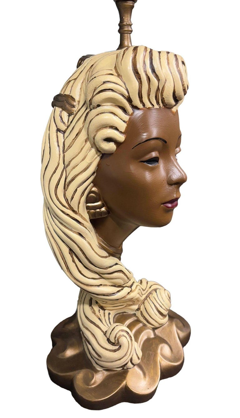 Mid-Century Female Bust Chalkware Lamp