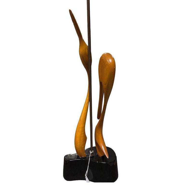 Finnish Carved Maple Lovers Crane Table Lamp Attributed to Sakari Pykälä