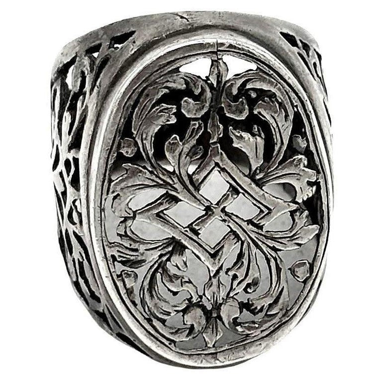925 Sterling Scrollwork Tang Grass Pattern Victorian Statement Ring Size 10
