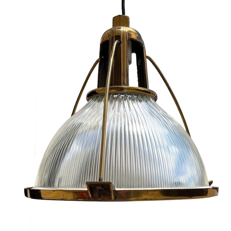 Rare Brass Plated Holophane Industrial Hanging Pendant Light