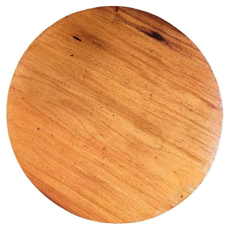 Restored Round Stick Rattan Coffee Table with Mahogany Top