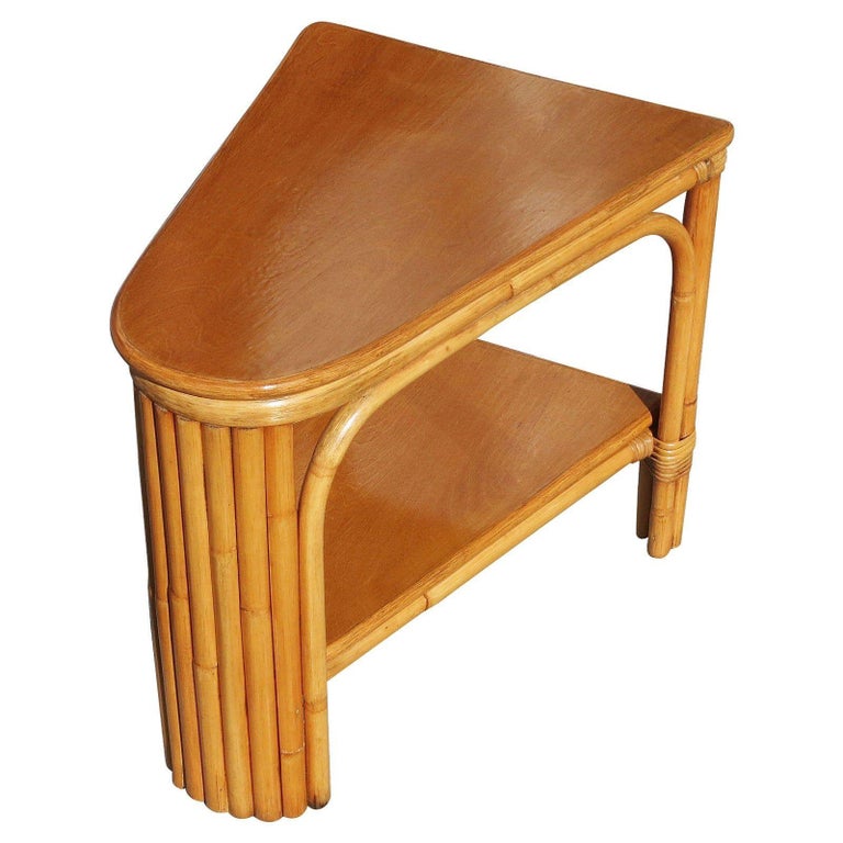 Restored Two-Tier Rattan Wedge Table w/ Mahogany Top