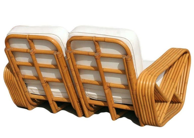 Restored Paul Frankl Six-Strand Square Pretzel Stacked Rattan Loveseat