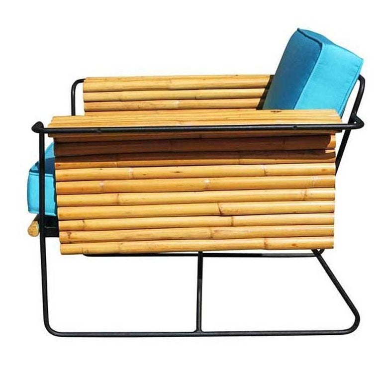 Restored Pair of Wrought Iron and Rattan Ski Club Lounge Chairs by Shirley Ritts