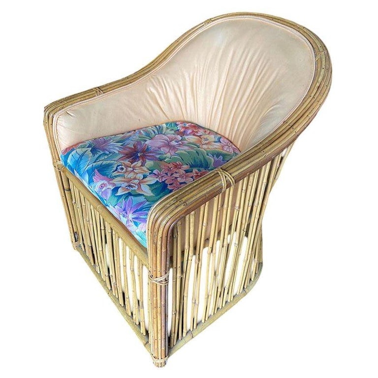 Set of Four Pencil Reed Rattan Armchair, Restored, 1970s