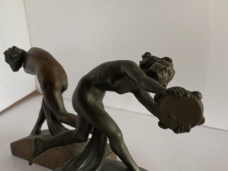 Art Nouveau Nude Female Nymph Cast Bronze Bookends, Pair
