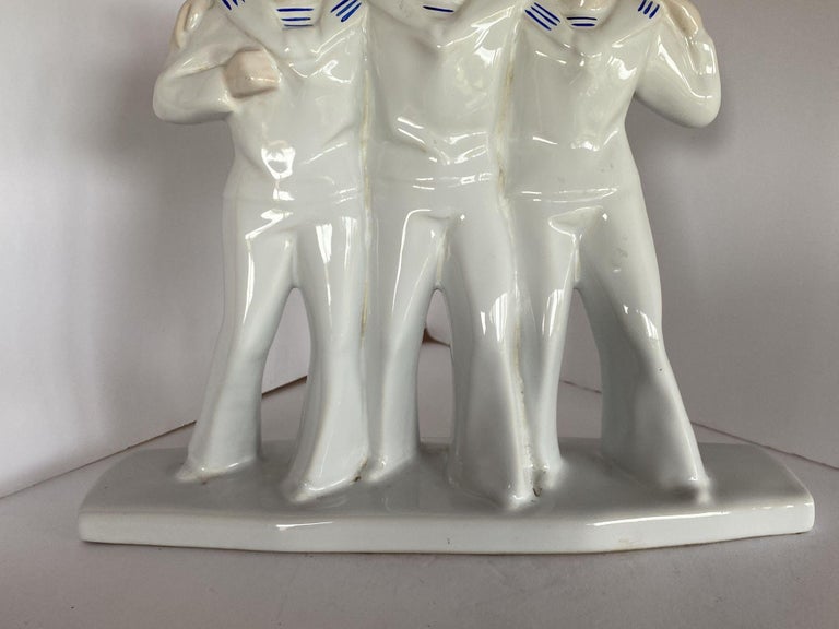 Art Deco Sailors on Leave Earthenware Ceramic Sculpture by Edouard Cazea