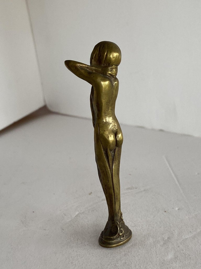 Bronze Letter Wax Seal Stamp Featuring Nude Bathing Women Art Nouveau