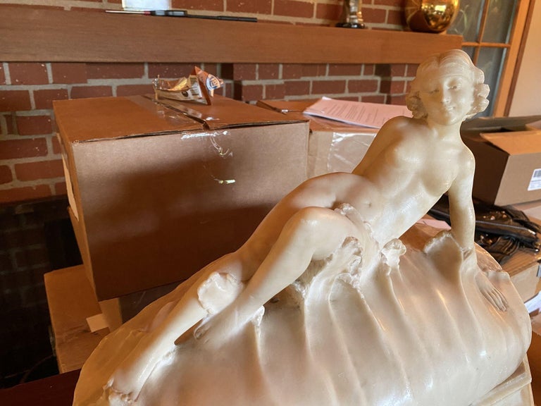 Hand Carved Nude Light Alabaster Glamour Sculpture, Circa 1920