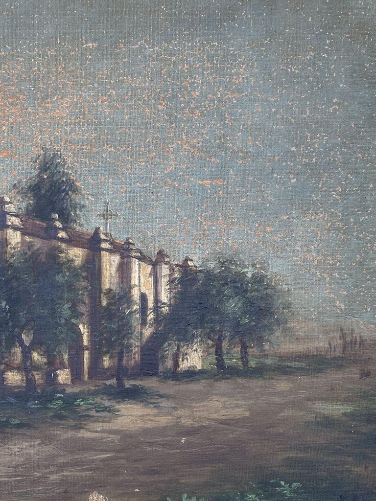 Pasadena San Gabriel Mission Victorian Oil Painting on Canvas by Ellen B. Farr